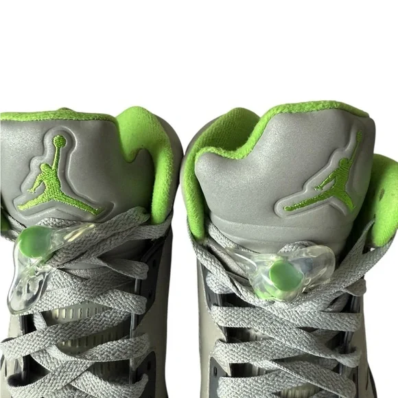 Jordan Retro 5 Green Bean Gray and Lime Sneakers 8 - Picture 5 of 7